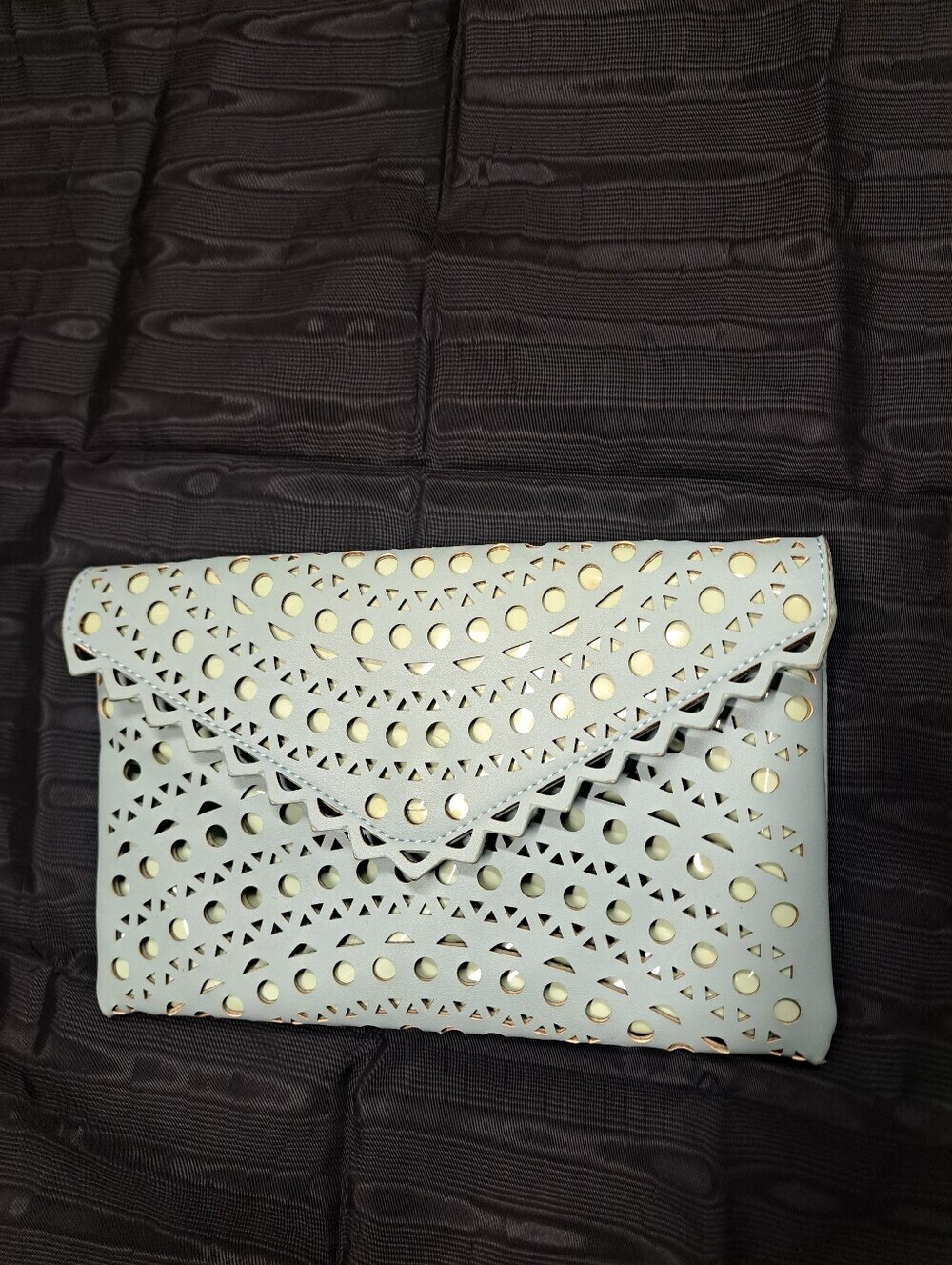 Urban Expressions Light Mint Laser-Cut Envelope Clutch with Gold Accents